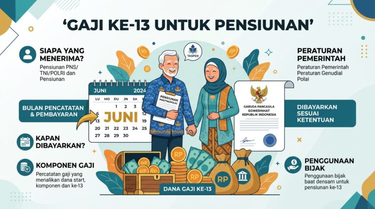 Ilustrasi pencairan gaji ke-13 pensiunan 2026 yang mulai cair awal Juni lengkap dengan rincian nominal dan jadwal resmi pembayaran ke rekening penerima.
